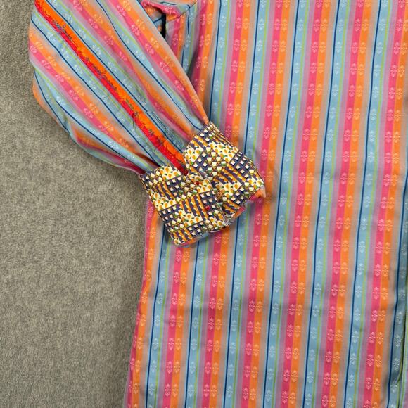Robert Graham Colorful Striped Button Down Men's Medium Embroidered Flip Cuffs - Picture 2 of 10